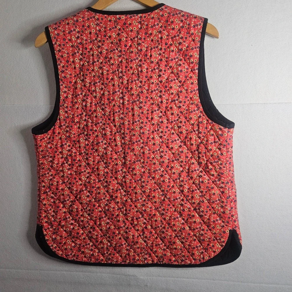 Free People Quilted Floral Vest Red Black Boho Tie Front OB2063101 Womens Medium